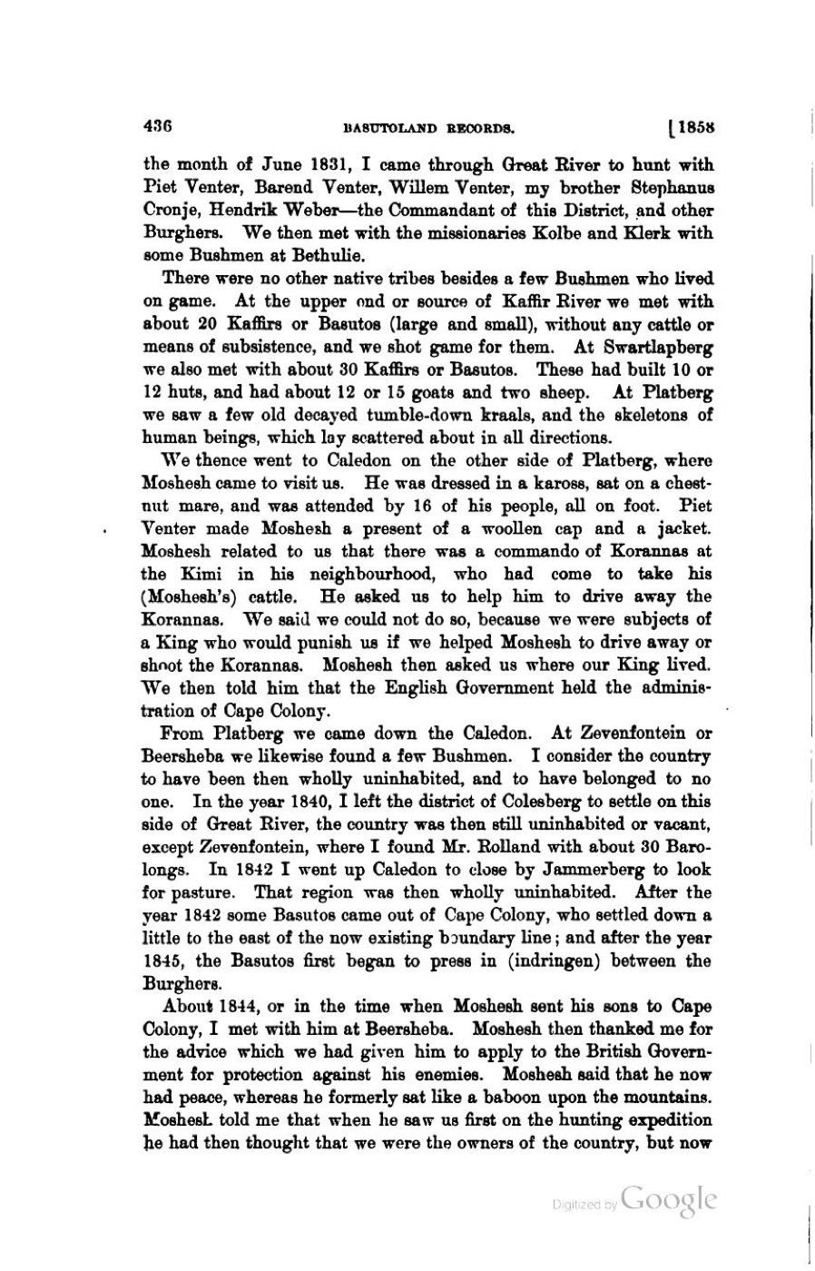 Page 436 of Basutoland Records, carrying the sworn deposition of F. J. C. Cronje.