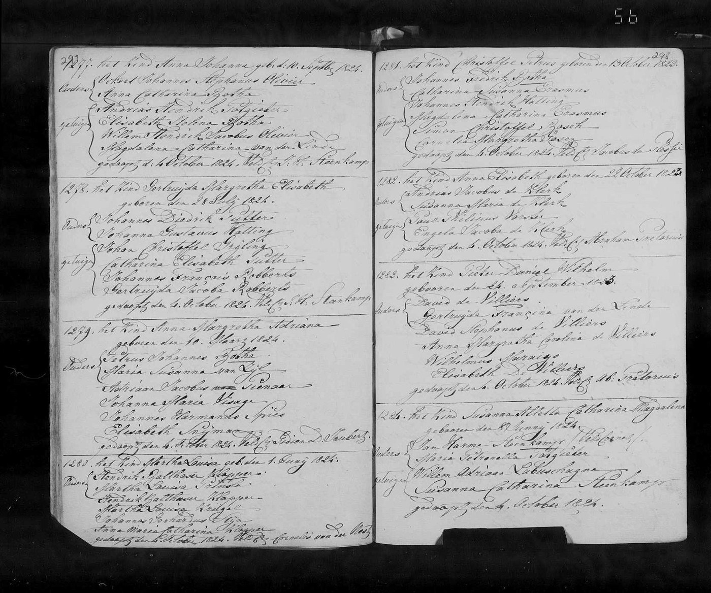A page of the Cradock Dutch Reformed baptism register for 1824.